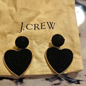 J. Crew Black and Gold Statement Heart Earrings